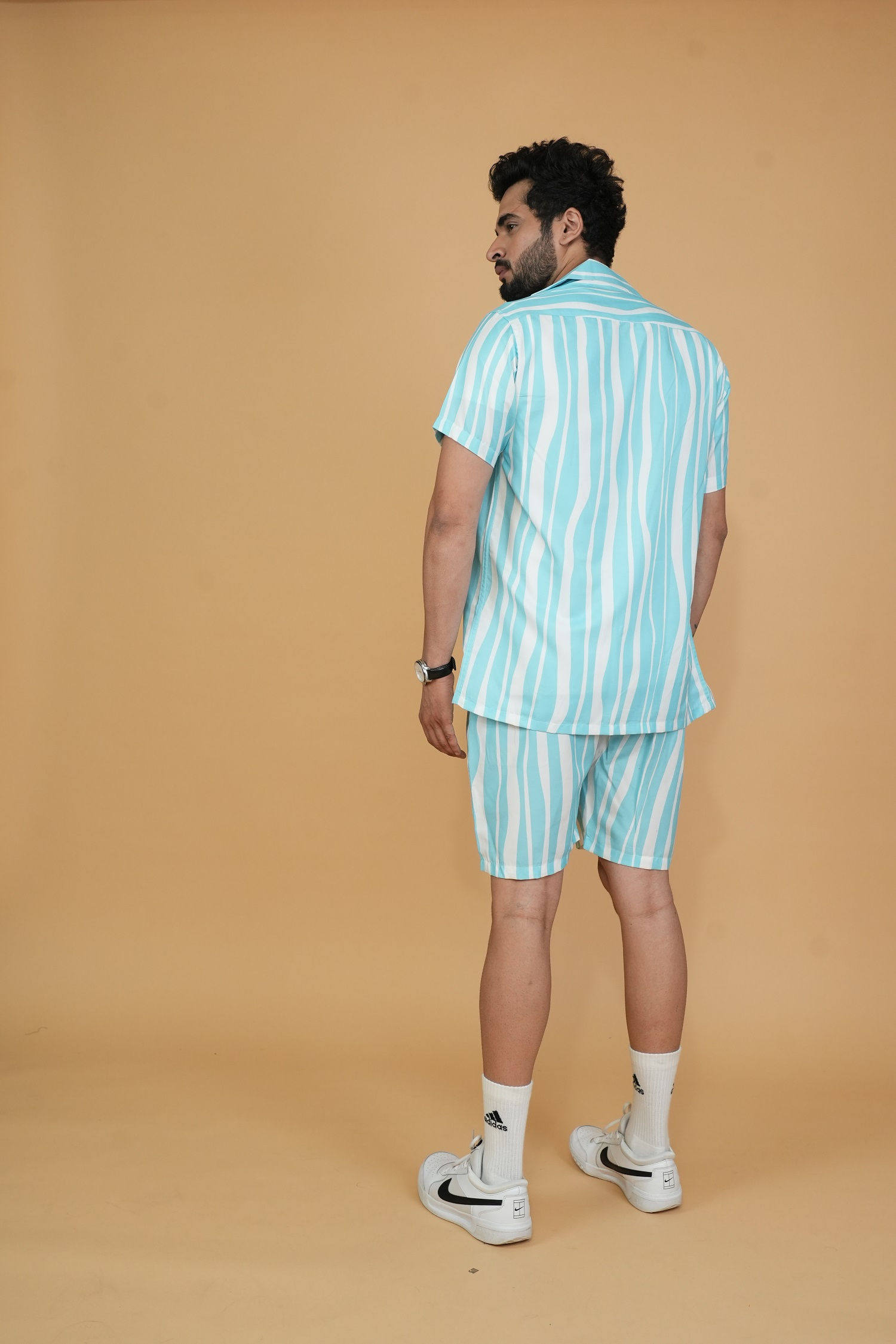 Blue And White Striped Men Co-ords