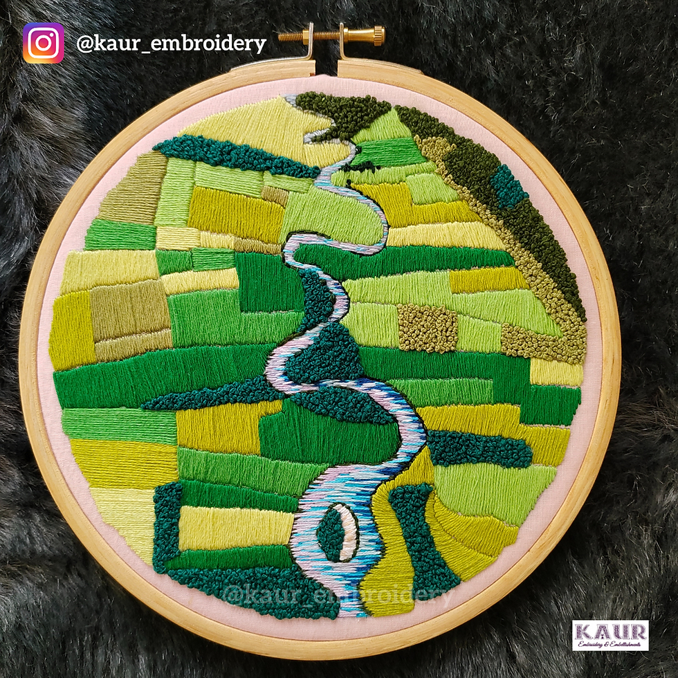 River in Dhemaji, Assam Hand Embroidered artwork hoop