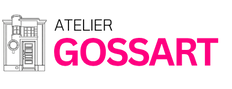 הלוגו של Gossart בטקסט ורוד על רקע שחור
