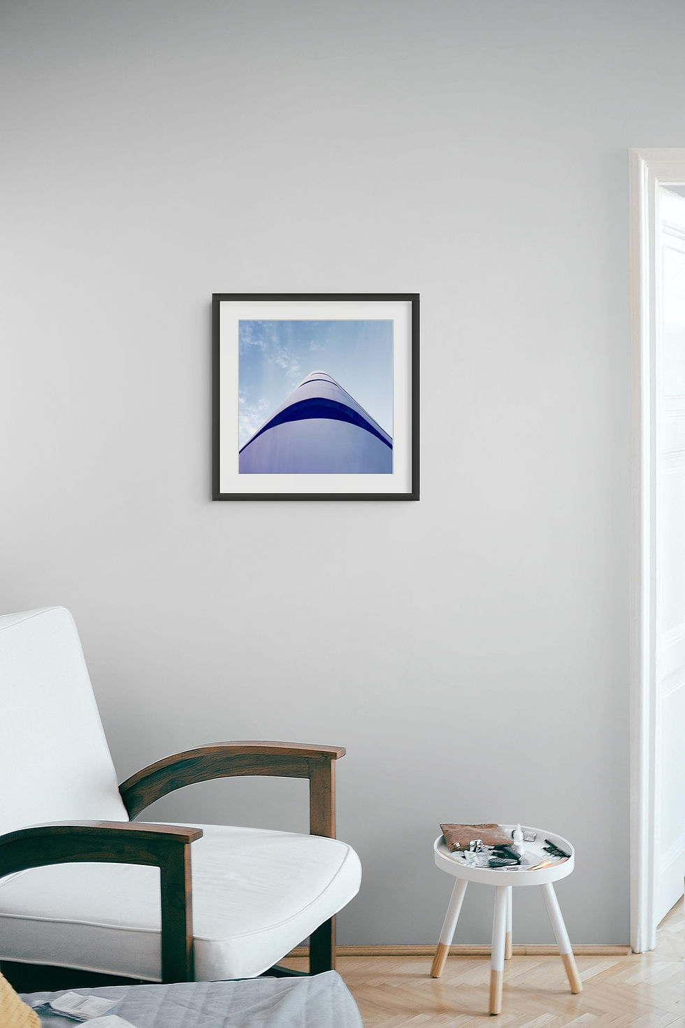 Bauhaus 5 abstract blue print in a modern room layout