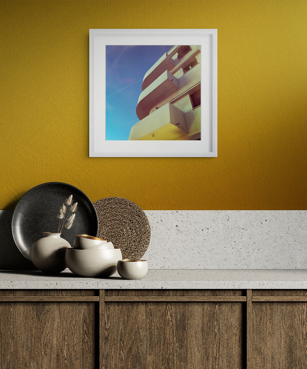 Bauhaus 6 framed architecture print on yellow wall