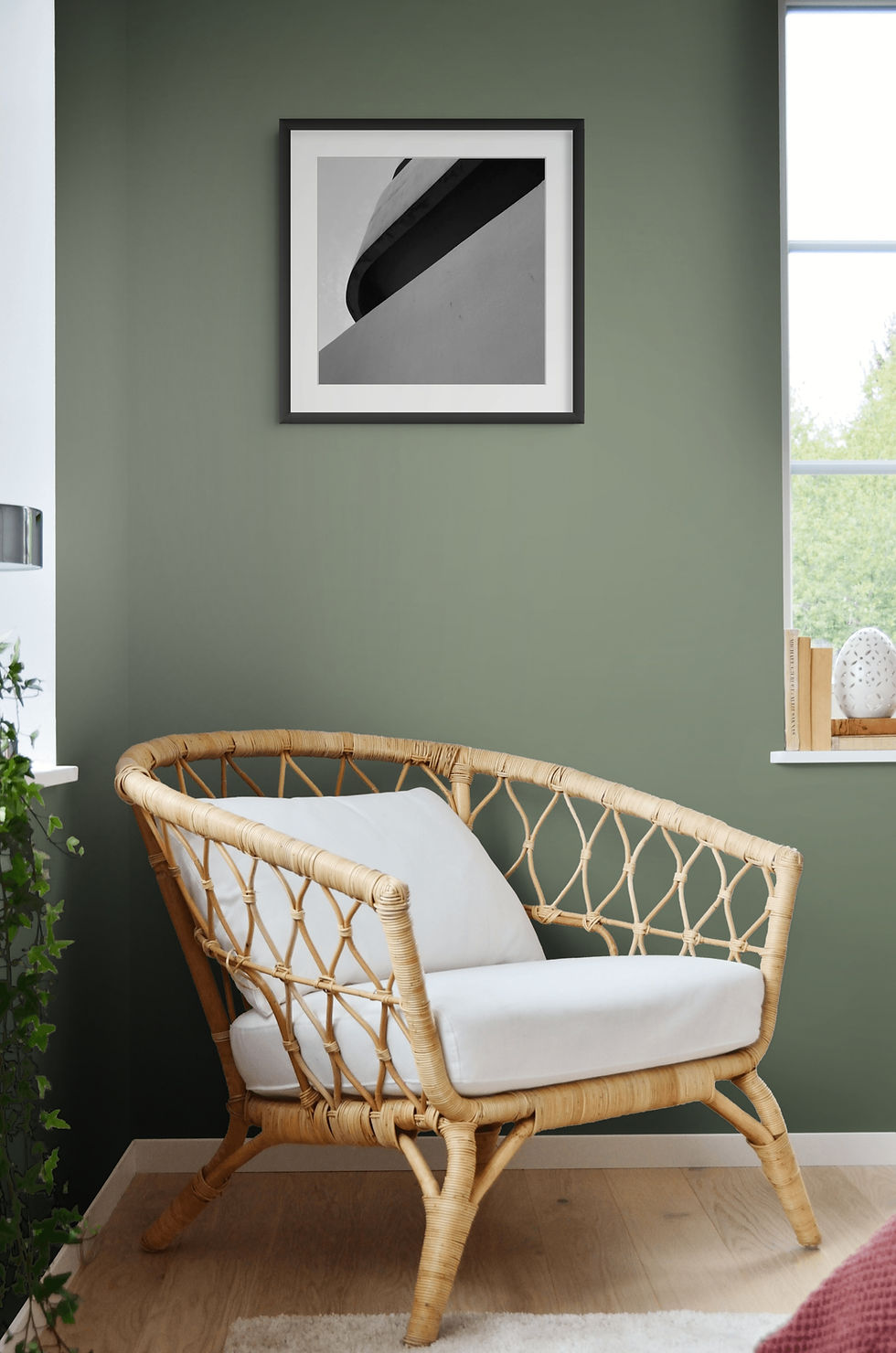 Bauhaus 4 art print above a rattan chair