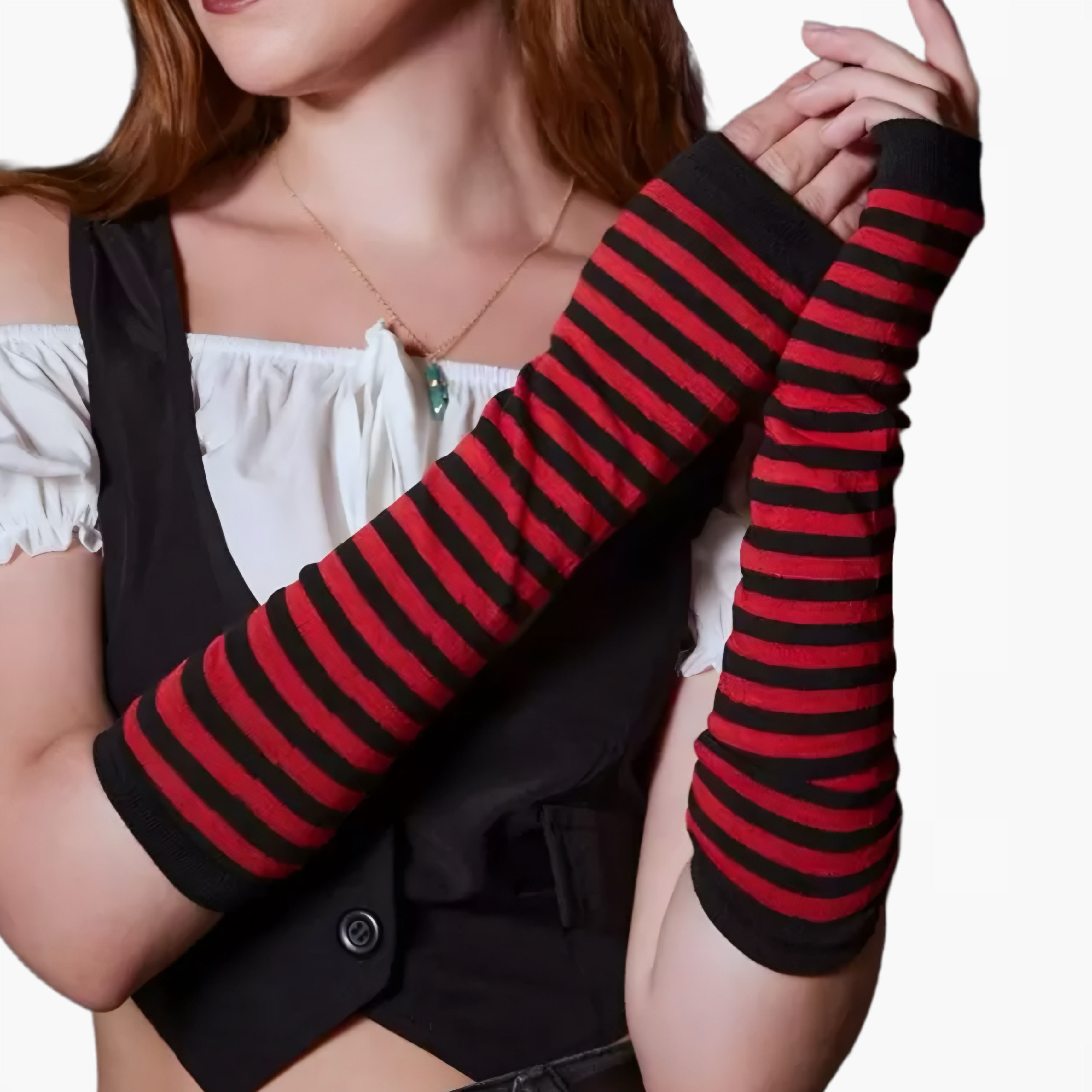 Calentadoras de Brazos a Rayas Rojo con Negro