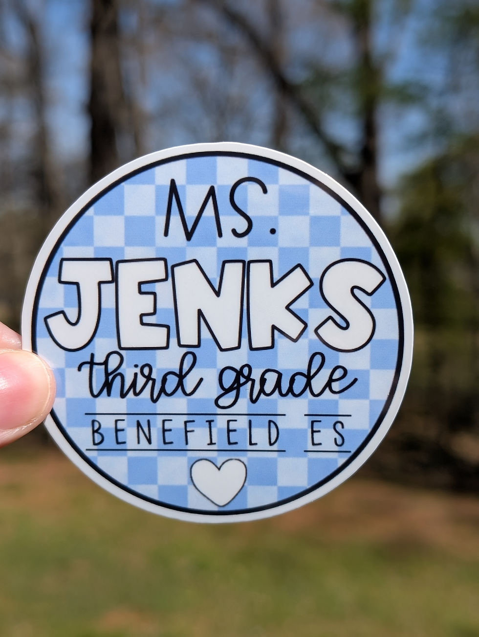 Blue Checkerboard Name Sticker