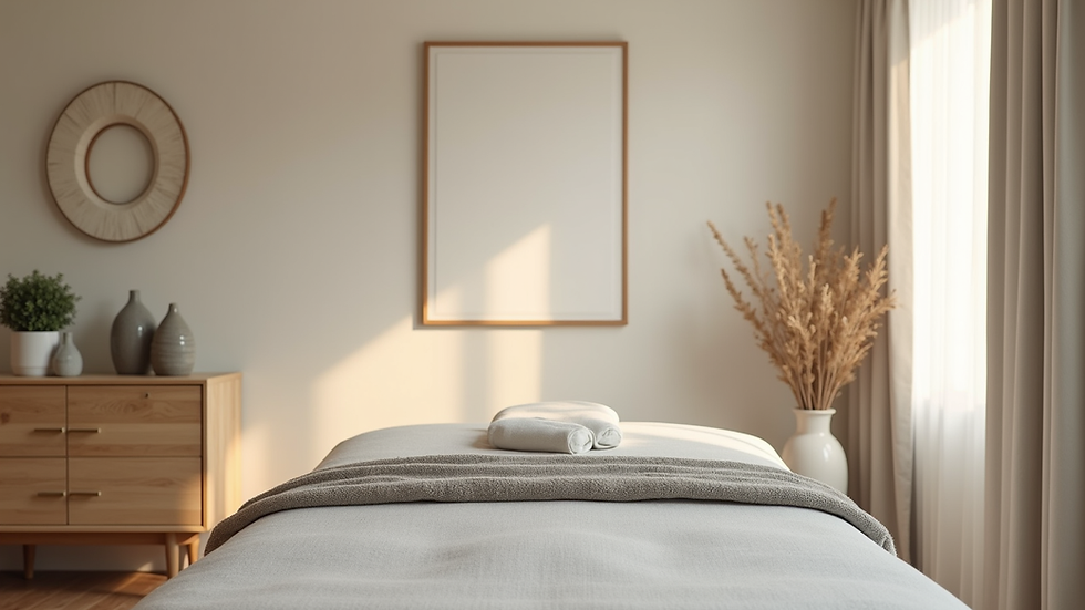 Eye-level view of a serene therapy room with calming decor