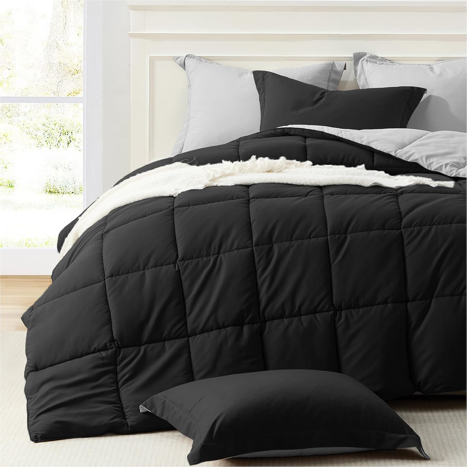 King Size Comforter Set Black, Comforter King Size Bed Set Lightweight Reversibl