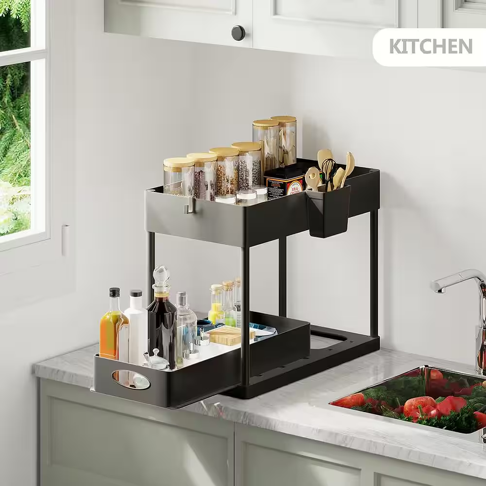 Thumbnail: 2-Tier Black Sliding under Sink Organizer Storage Cabinet Basket Drawer