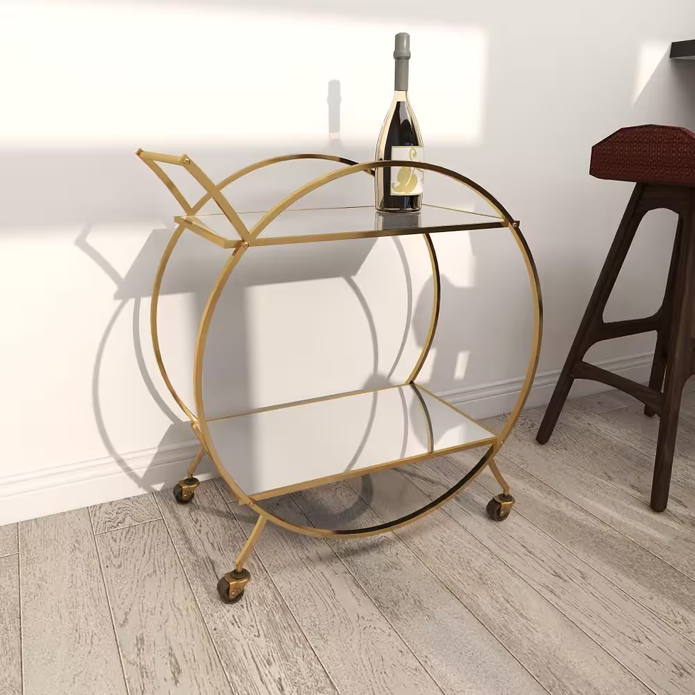 Thumbnail: 30 In. H Gold Rolling 2 Mirrored Shelves Bar Cart with Wheels and Handle