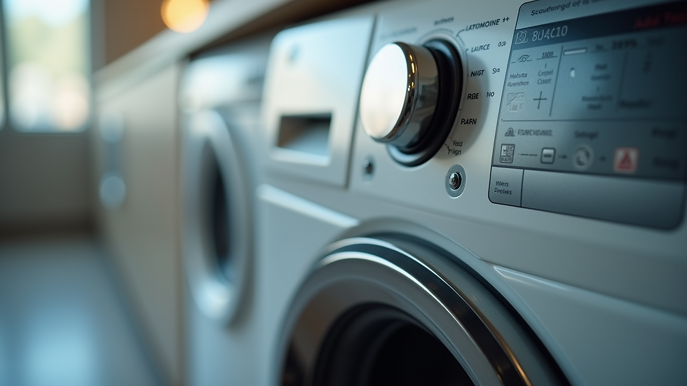 Eye-level view of washing machine control panel with cycle settings
