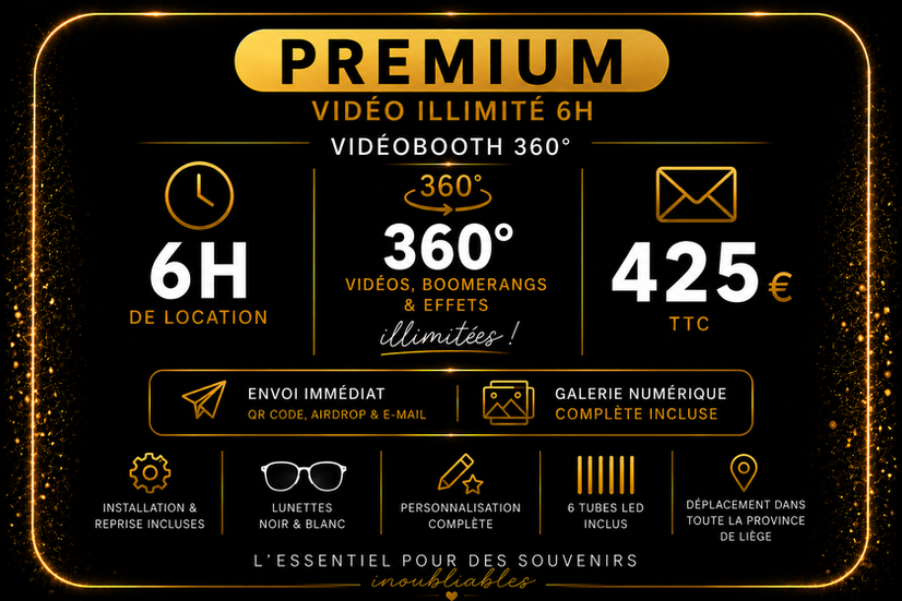 VidĂ©obooth 360 â Formule Premium | 6 h | 425 ⏠TTC