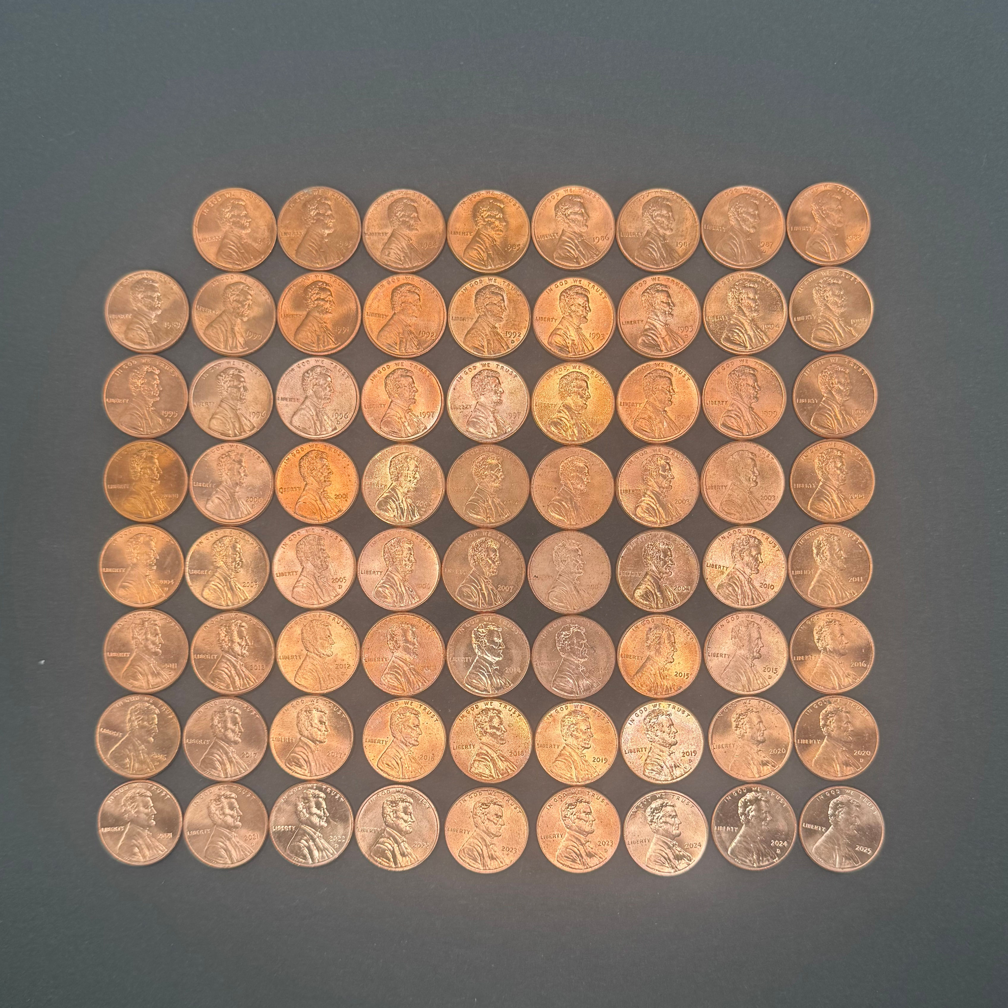 1983-2025 Lincoln Cent Date Run (71 Coins)