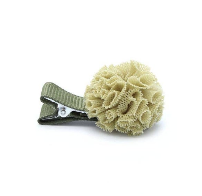 Thumbnail: Net Pom Pom On A Ribbon Covered Clip. 3.5cm