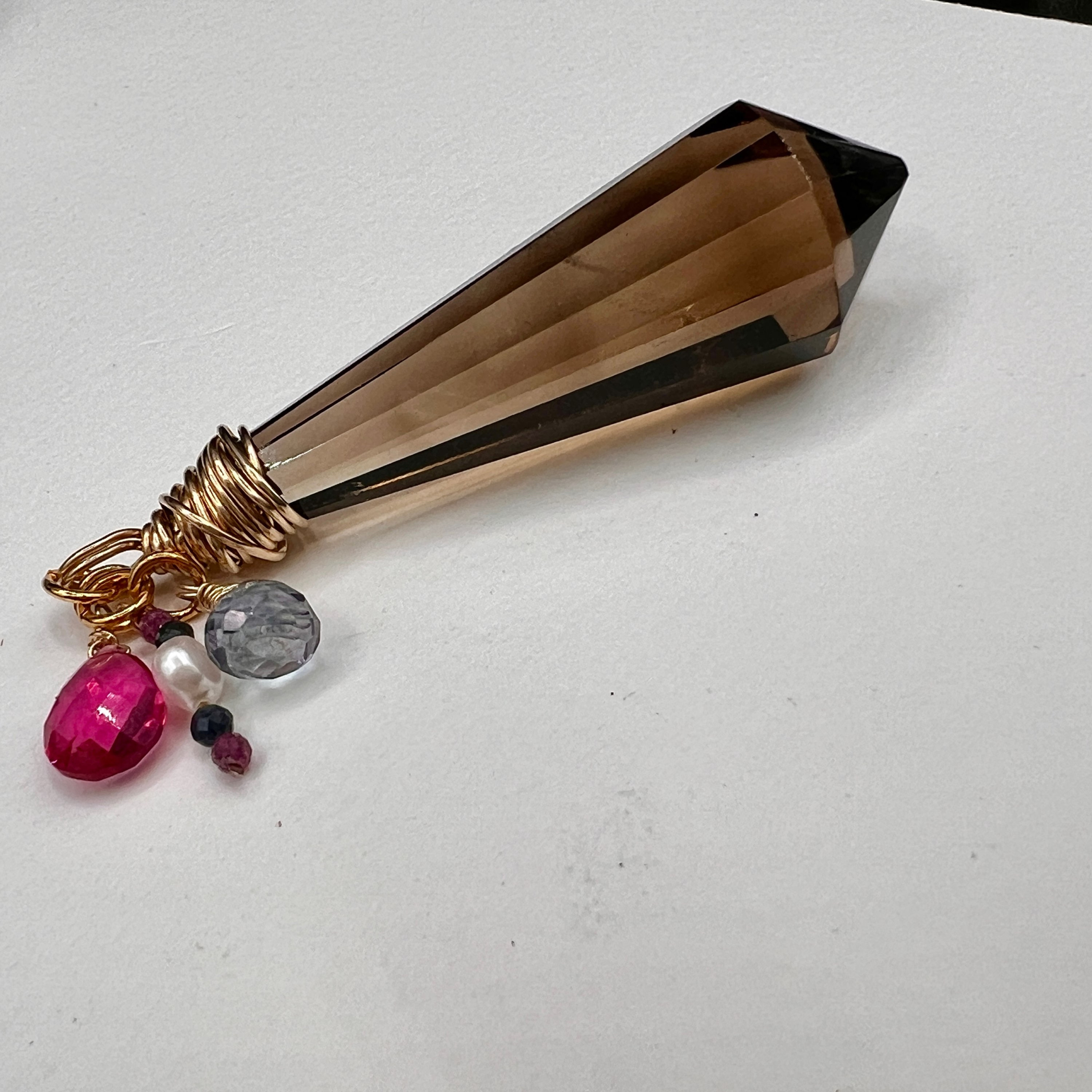Smokey Quartz Vogel Point Cluster 14k Gold