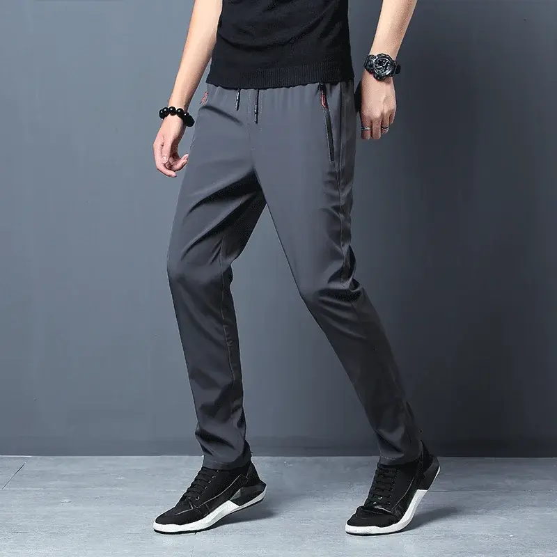 Thumbnail: Men's Casual Pants Straight Slim Fit Elastic Waist Jogger Korean Classic Blue Bl