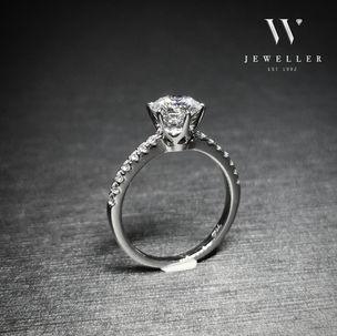 6 prongs half circle pave solitaire diamond ring