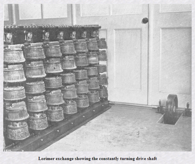 lorimer telephone exchange showing motor drive and 35 switches