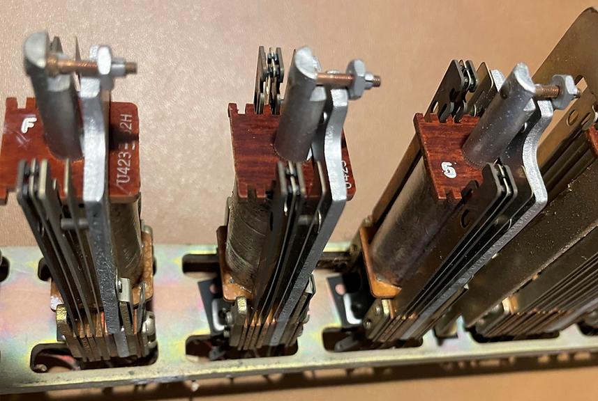 Three U423 relays in their original frame. Removed from a Crossbar exchange, San Francisco, Circa 1960's
