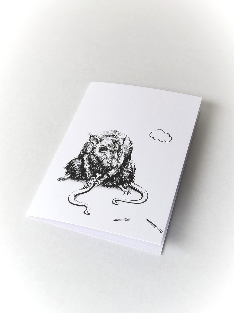 A greetings card created by New Zealand Artist Mikayla Forster. The card depicts a cannibal rat