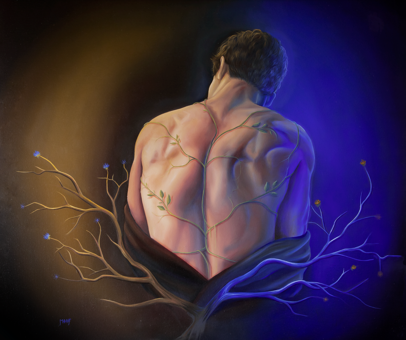 A photo of an original oil painting by artist Mikayla Forster depicting a male portrait