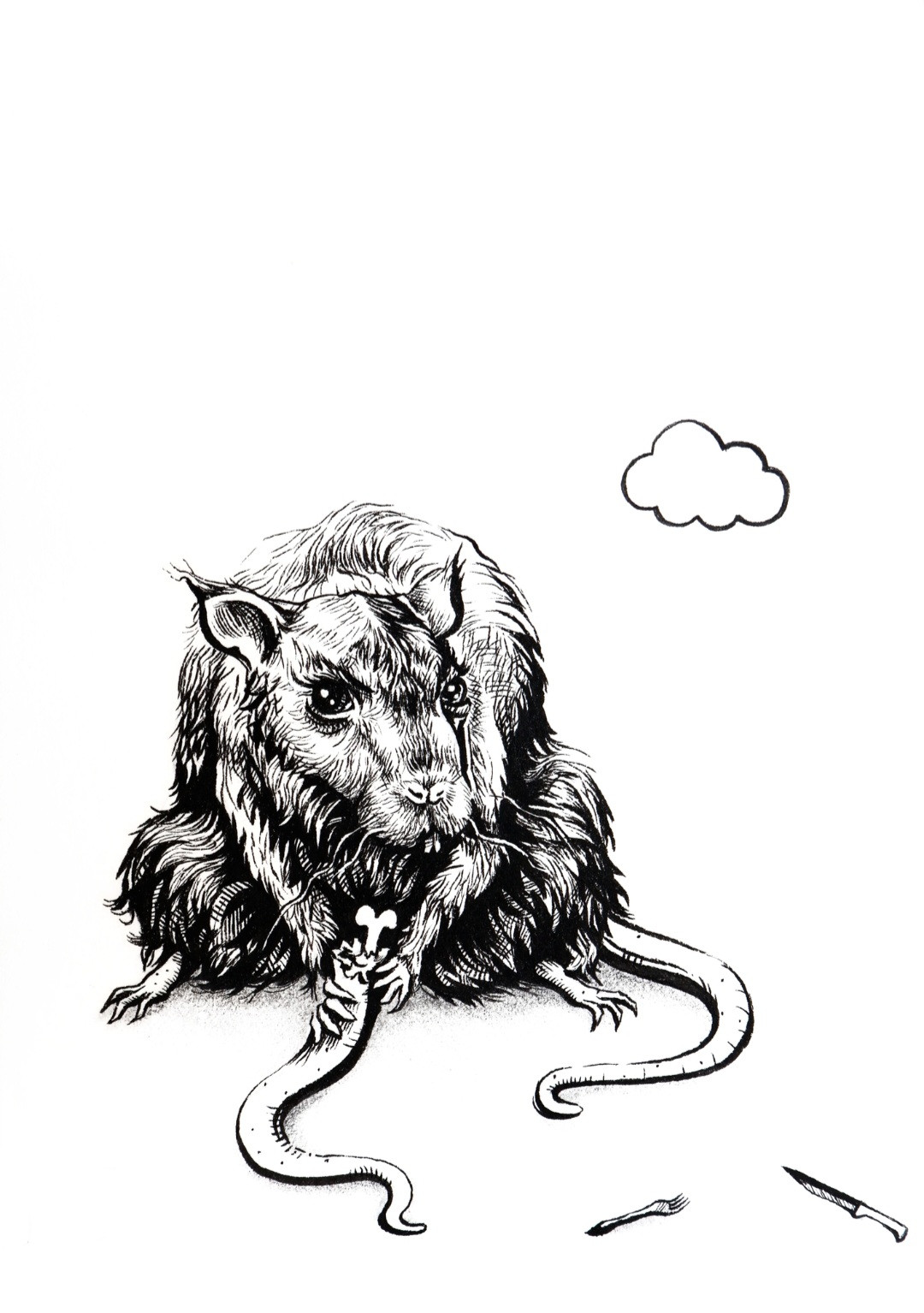 A photo of an original drawing by artist Mikayla Forster depicting a cannibal rat named calvin