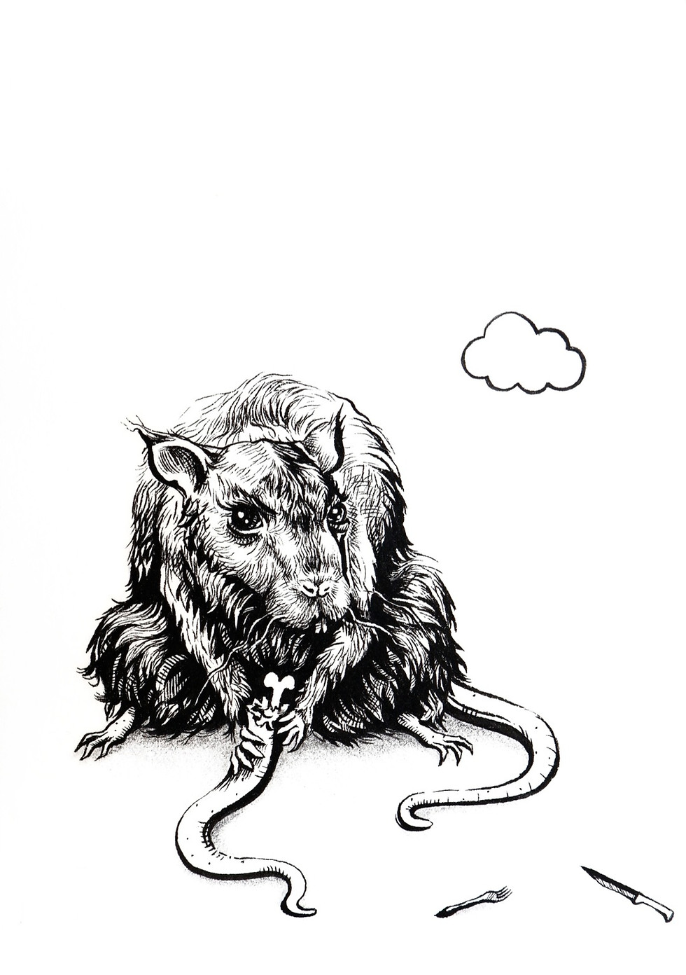 A photo of an original drawing by artist Mikayla Forster depicting a cannibal rat named calvin