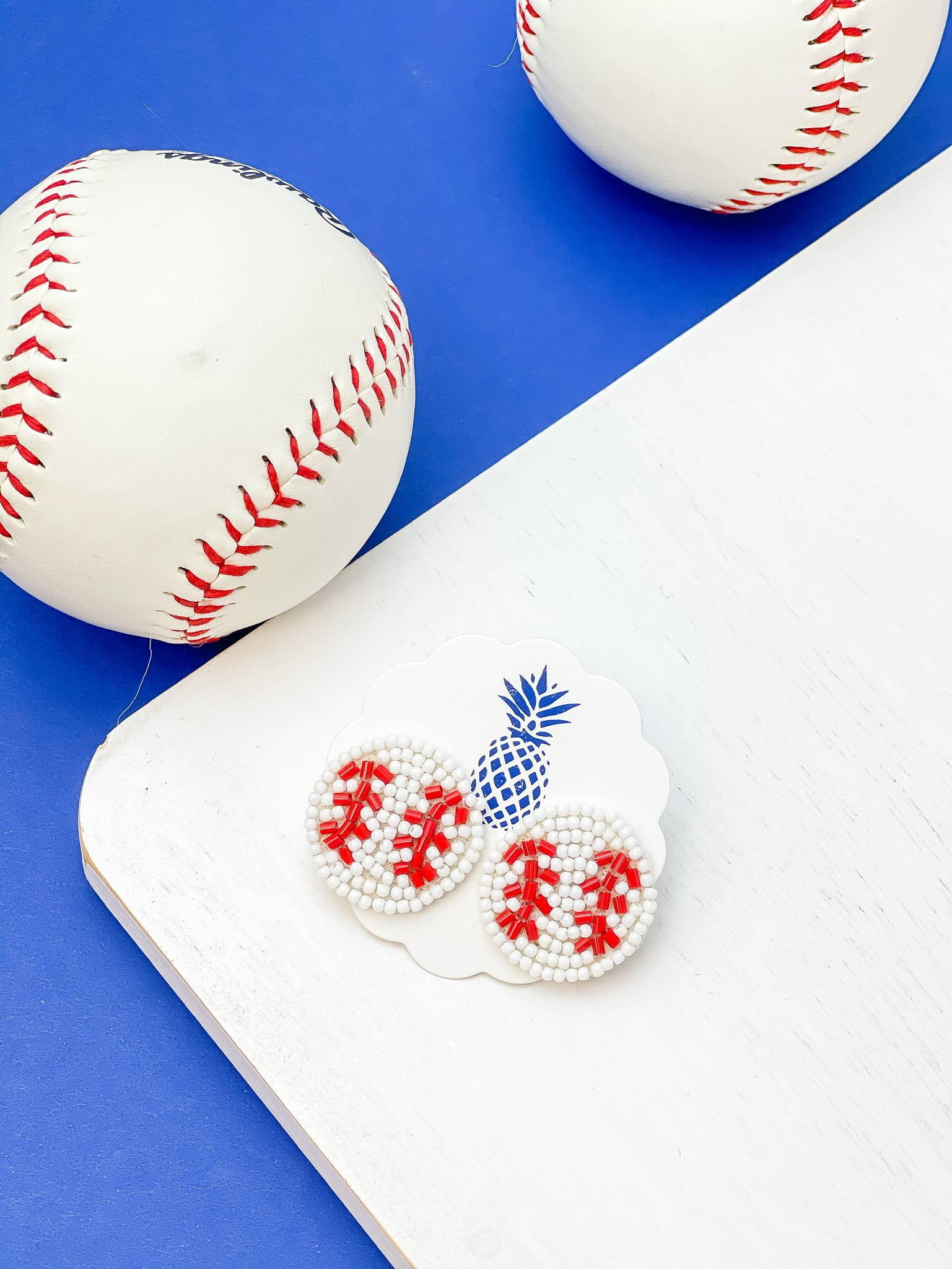 Seed Bead Baseball Earrings