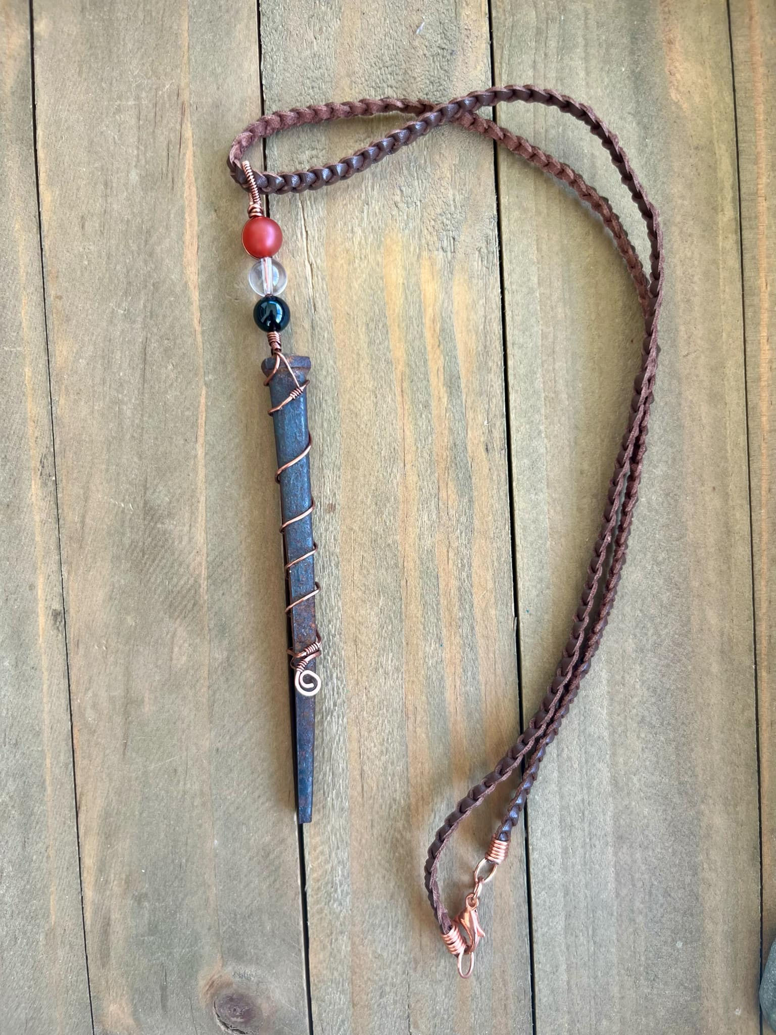 Iron Nail Protection Necklace with Fire Agate, Quartz & Onyx