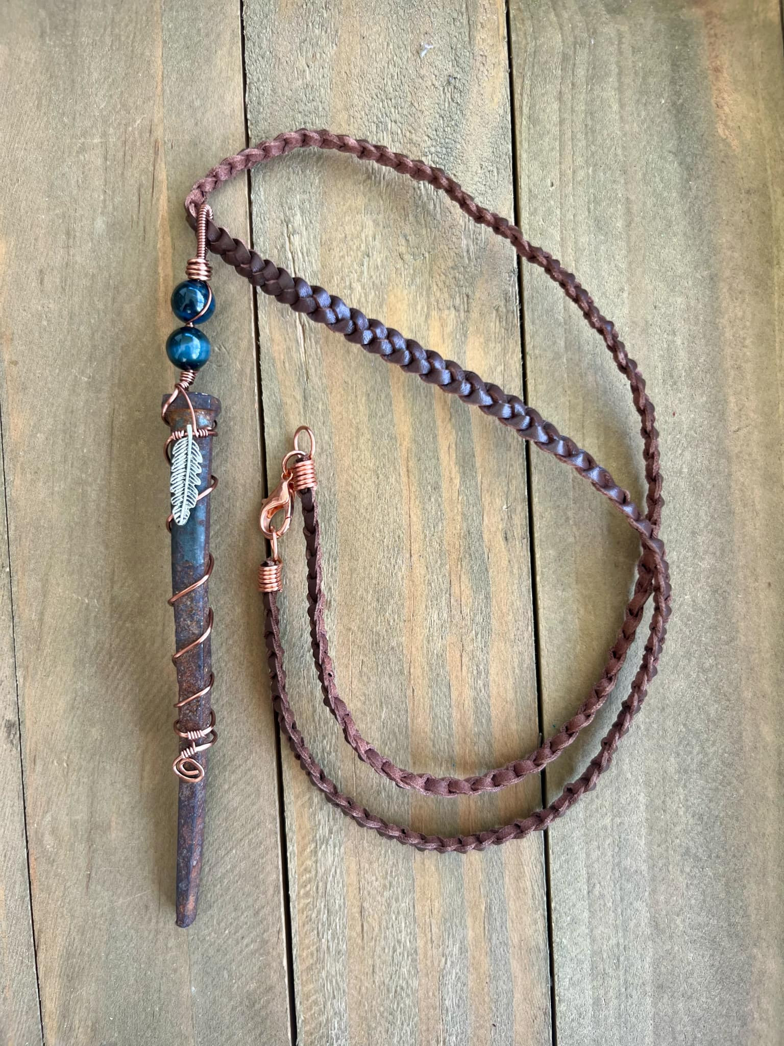 Iron Nail Protection Necklace with Blue Tigers Eye crystals