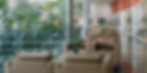 Indoor waiting area of a hospital featuring grand trees and sofas.