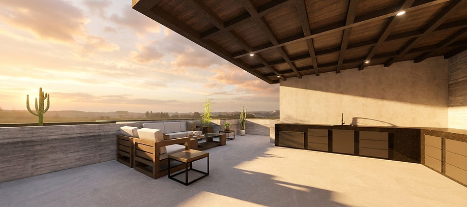Terraza de Casa Santa Elena II al atardecer