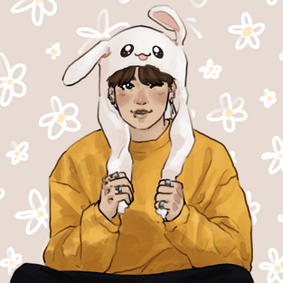 A digital drawing of Jungkook (BTS) in a bunny hat