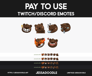 A graphic displaying 6 pay to use bear emotes