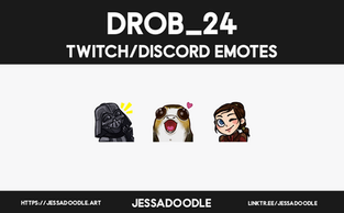 A graphic displaying commissioned emotes for dRob_24