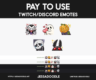A graphic displaying 5 pay to use halloween themed emotes