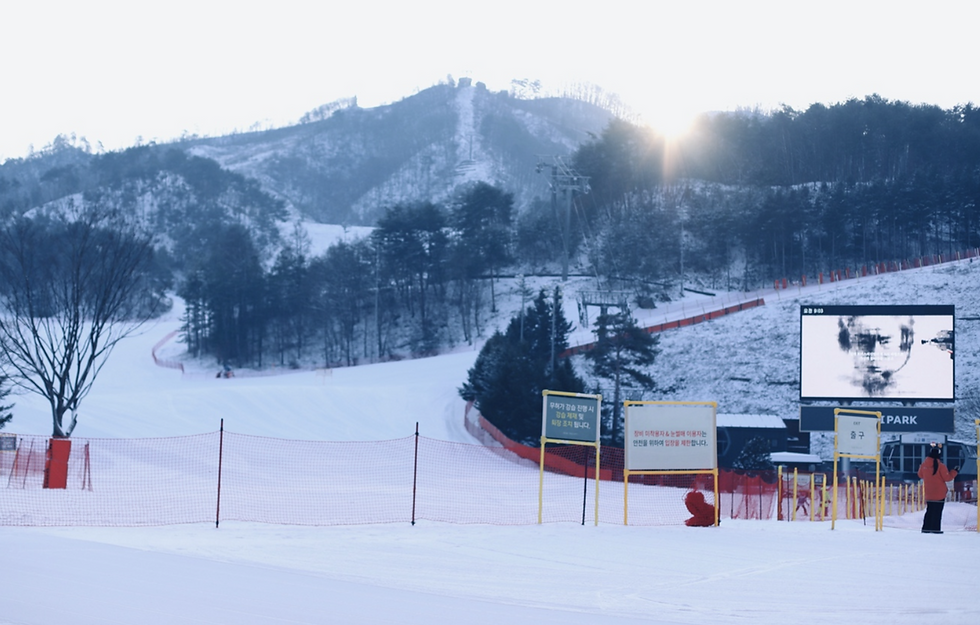 韓國橡樹谷滑雪場冬季滑雪道雪景