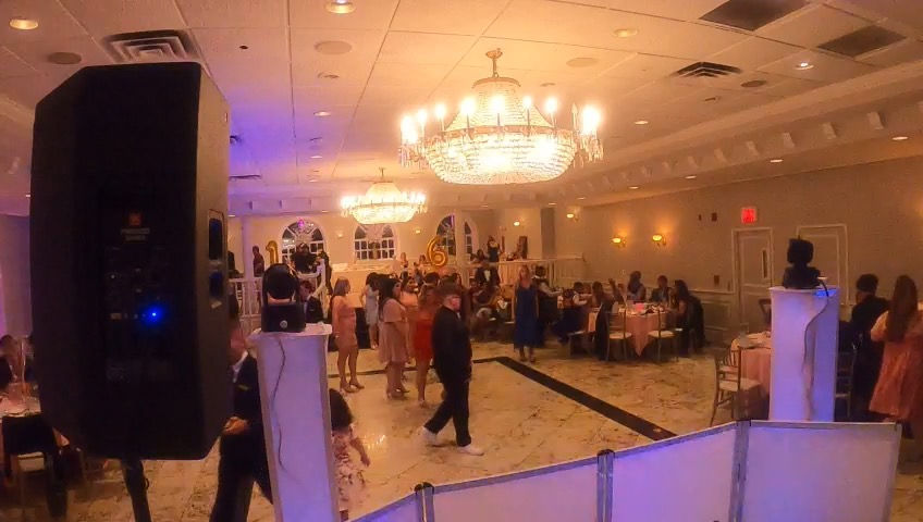Event hall with a dance floor and a large crowd DJJamesEntertainment