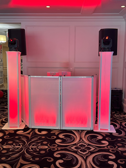 DJ setup with red lighting. event dj services. DJJamesEntertainment