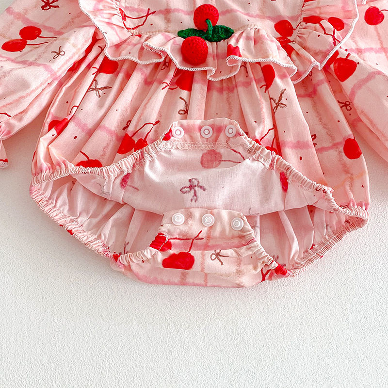 Thumbnail: 2025 Autumn New Baby Clothes Cherry Print Sibling Clothes Little Sisters Bodysui