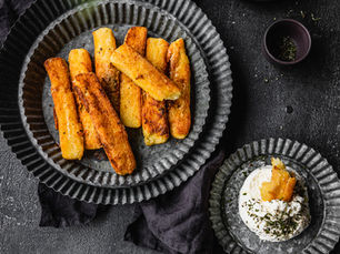Parmesan Polenta Chips with Rosemary Labneh