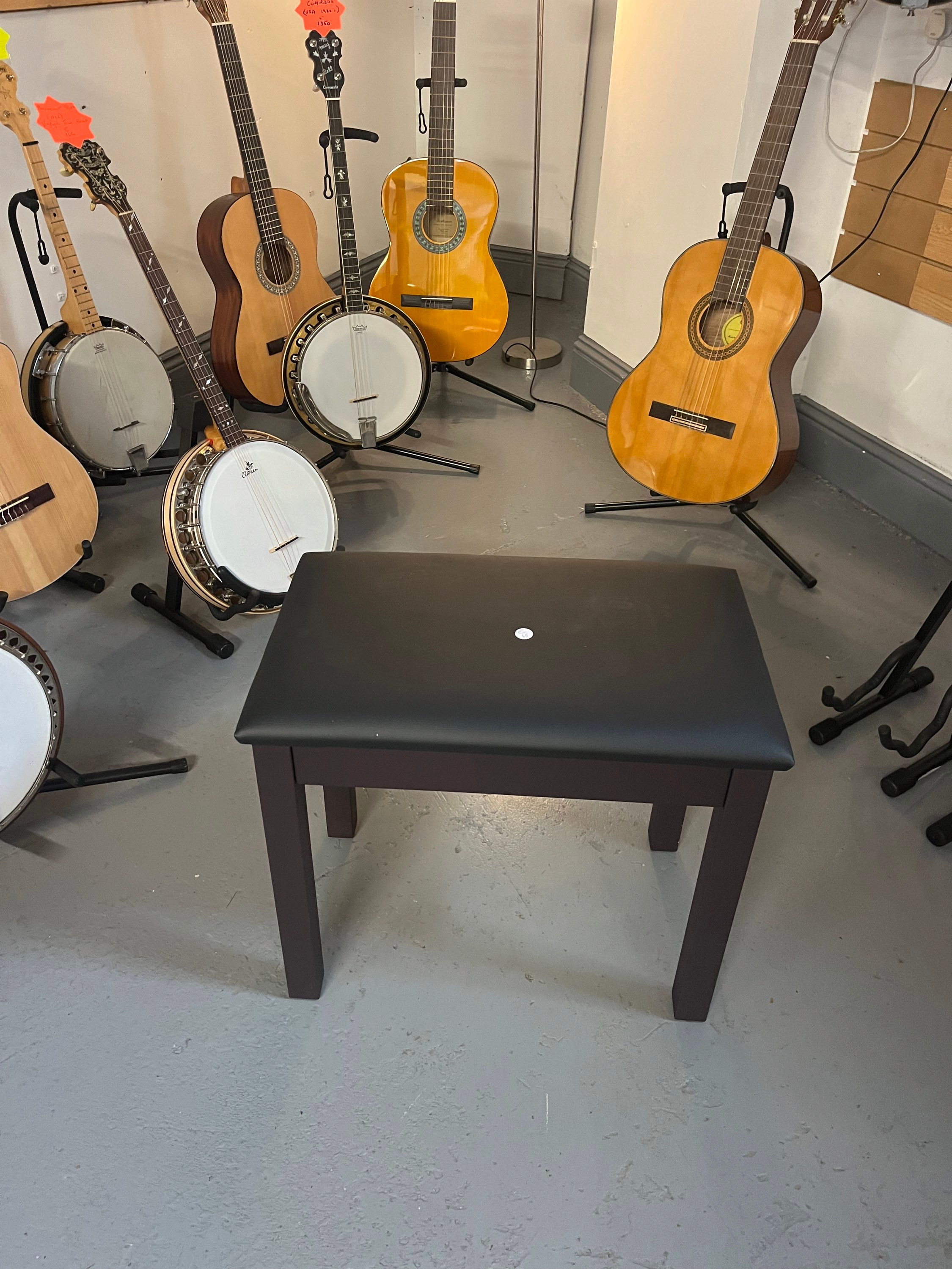 Black Piano Stool Leatherette Wooden Frame