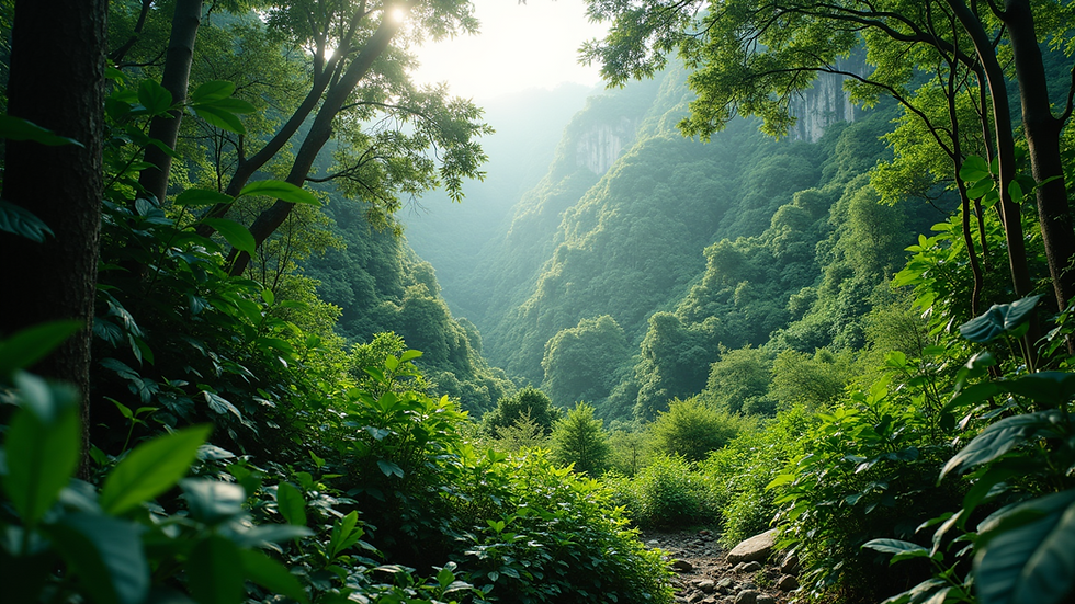 Wide angle view of the Amazon jungle with lush greenery