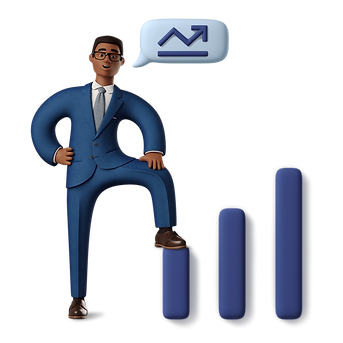 Successful businessman standing near growing bar chart.png