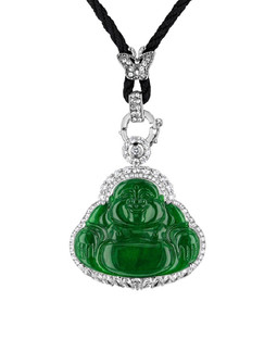 Jadite Buddha & Diamond Corded Necklace
