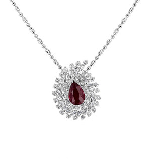 Pear Shaped Ruby & Diamond Pendant Necklace
