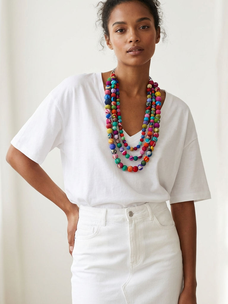 Multi Ankara Sphere Triple Layered Necklace