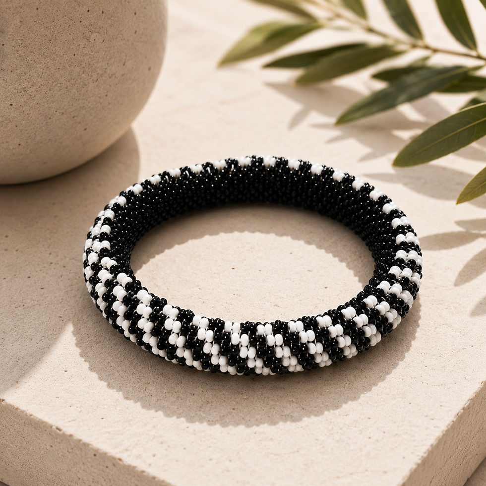 Thumbnail: Beaded Striped Bangle Set of 2
