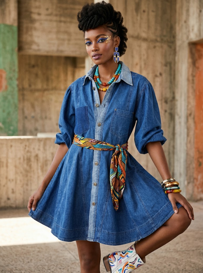 Denim Buttoned Shirt Dress