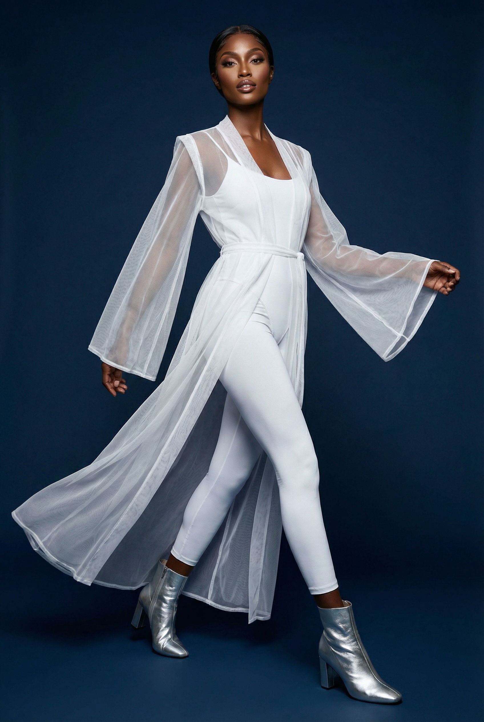 White Gazelle Mesh Kimono