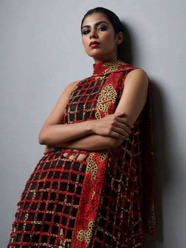 Thumbnail: Red and Gold Ankara Lace Dress
