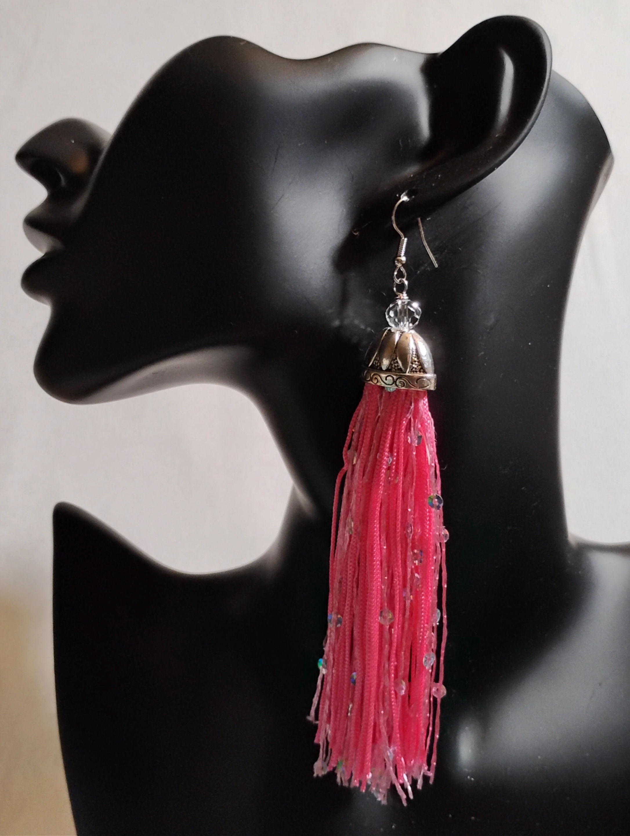 Pink Sequin Fringe Earrings